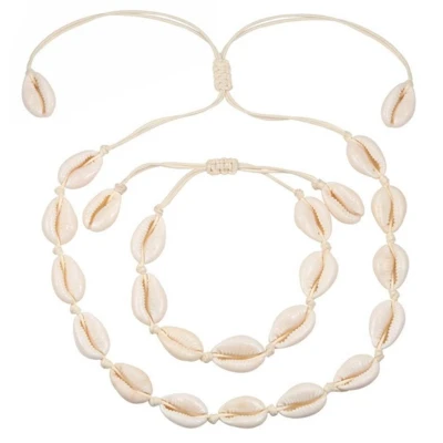 Afbeelding van Fako Bijoux® Schelpjes Ketting &amp; Armband Choker Schelpen Set Wit