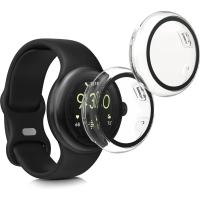 Afbeelding van kwmobile 2x cover geschikt voor Google Pixel Watch 2 / 1 Fitnesstracker van gehard glas en kunststof frame set transparant