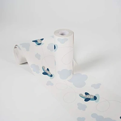 Afbeelding van VLIEGTUIGEN BEHANGRAND Zelfklevend blauw A.S. Création Lovely Kids