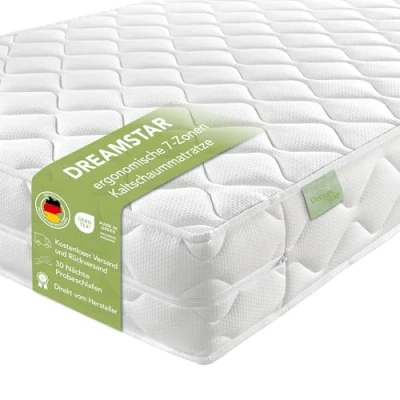Afbeelding van DREAMSTAR Ergo Flex Duo koudschuimmatras met 7 zones, 16 cm hoog, Öko Tex gecertificeerd, hardheidsgraad 3 en 4 (H3 H4), made in EU, 90 x 200