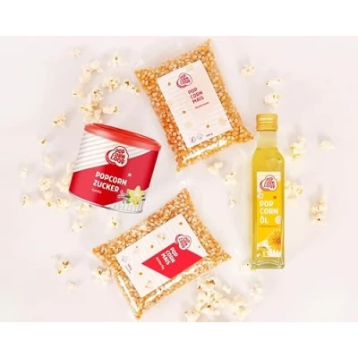 Afbeelding van Popcornloop Ingrediëntenset met butterfly &amp; Mushroom maïs, elk 500 g, popcornsuiker, vanille 300 g en popcornolie 250 ml, voor popcornmachine thuis