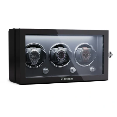 Afbeelding van Klarstein Horlogewinder voor Automatische Horloges 3 Met Acryl Deur Blauwe LED&#039;S 5 TPD Instellingen Zwart