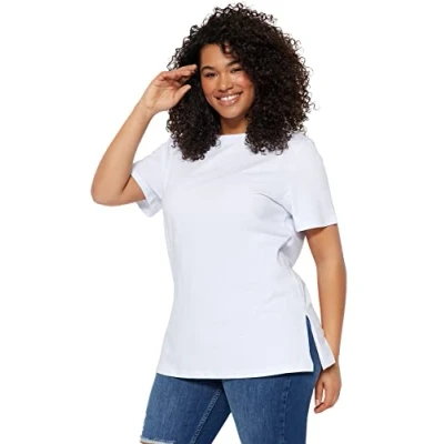 Afbeelding van Trendyol Wit Boyfriend Gebreid T Shirt Van 100% Katoen Met Ronde Hals En Split Tbbss22Bf0031