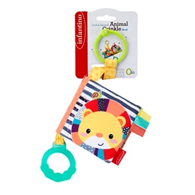 Afbeelding van Infantino Multicoloured Fabric Crinkle Book Scrunching Page Sounds, Round Teether, Squeaker, Animal Themed Ages 6 Months +