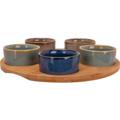 Afbeelding van Cosy &amp; Trendy serveerplank bamboe dia 25 cm met 5x luxe hapjes/saus/tapas schaaltjes Snack en tapasschalen
