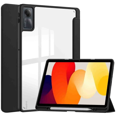 Afbeelding van Xiaomi Redmi Pad SE Hoes: iMoshion Trifold Hardcase Bookcase Shockproof/Valbescherming Hardcase,Bookcase Zwart Kunststof Tablet Hoezen