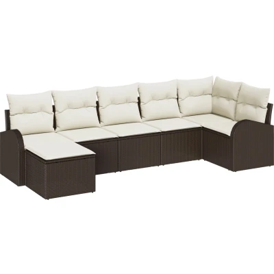 Afbeelding van vidaXL 7 delige tuinsofa set met kussens bruin poly rattan
