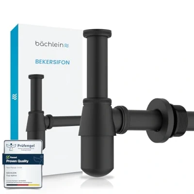 Afbeelding van Bächlein bekersifon universeel voor wastafel &amp; [zwart], stankafsluiter met reinigingsopening + montagehandleiding afvoerfitting nauwkeurig design sifon fles