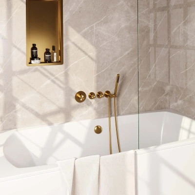 Afbeelding van Brauer Gold Edition Badkraan inbouw douchegarnituur 3 gladde knoppen handdouche staaf 1 stand PVD goud geborsteld