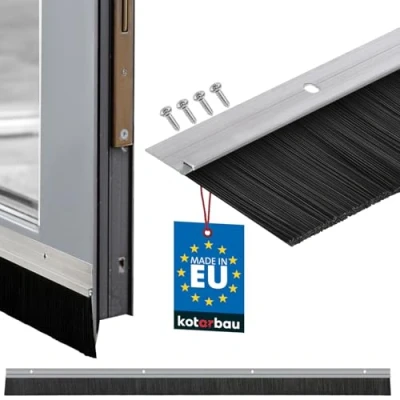 Afbeelding van KOTARBAU® Borstelafdichting, 100 cm x 45 mm, aluminium, om te schroeven, afdichtstrips, deurafdichting, tochtstopper, stripborstel, deurborstel, deurafdichting