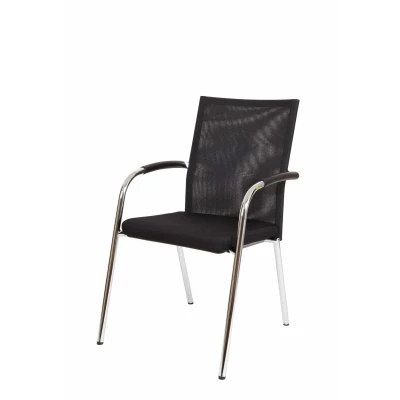 Afbeelding van Vergaderstoel F260 4 poots frame met zwarte rug mesh en zwart zitting