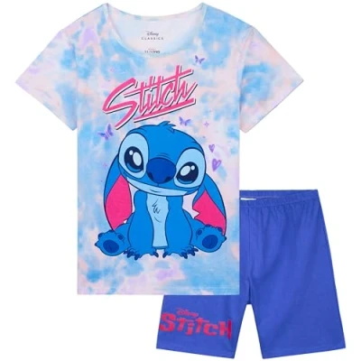 Afbeelding van Disney Stitch pyjama voor meisjes en tieners set met korte mouwen zachte ademende nachtkleding loungewear comfortabele jammies geschenken meisjes, Blauw/Roze, 9 10 jaar