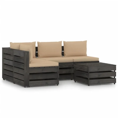 Afbeelding van 5 delige Loungeset met kussens grijs geïmpregneerd hout