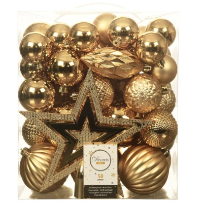 Afbeelding van Decoris Kerstballen met piek 49st kunststof goud 5 6 8 10 cm