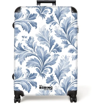 Afbeelding van NoBoringSuitcases.com® Koffer groot Reiskoffer lichtgewicht Barok bladeren patroon blauw Rolkoffer met 4 wielen Grote trolley XL 98 liter bagage