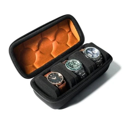 Afbeelding van 3 SLOTHard horloge Roll Travel Case, Rits Case Opslag en Organizer voor Mannen Vrouwen, met anti move kussen (Zwart 3slot)