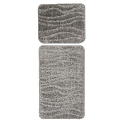 Afbeelding van Bari Badmat / Toiletmat Badkamer Set 2 Delig Wasbaar Anti slip Zilver Rechthoek Polyester 40x50 cm &amp; 50x80