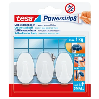 Afbeelding van Klevende haak Tesa 57533 Powerstrips small ovaal 1kg wit 3 stuks