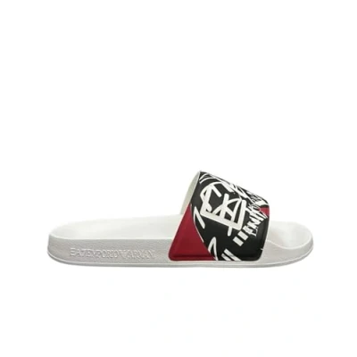 Afbeelding van Teenslippers Ea7 Emporio Armani Visibility Logo Slides White/Red Rings Print