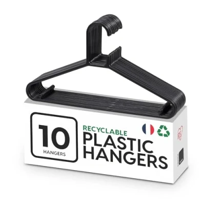 Afbeelding van Iris Ohyama Slaapkamer opslag, Duurzame en Ruimtebesparende Plastic Kledinghangers, BPA vrij, Zwart, Set van 10 Sterke Antislip Hangers voor Kleding, Broeken Jassen, slijtvast, CHM 39