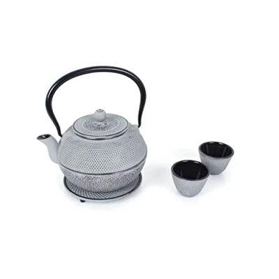 Afbeelding van Echtwerk Theeservies van gietijzer, theepot 1,1 l met afneembare zeef, theemaker onderzetter, theepotset in vintage design voor het bereiden losse thee, grijs