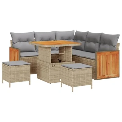 Afbeelding van vidaXL 8 delige Tuin Sofa Set met Kussens Beige Poly Rattan Acacia