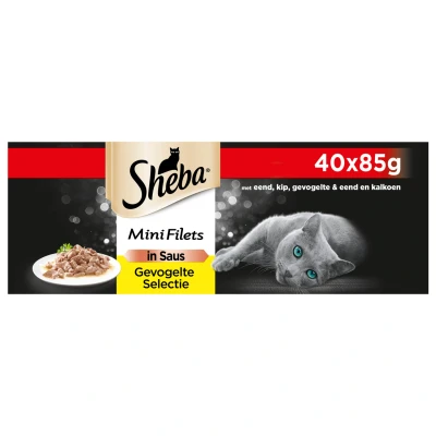Afbeelding van Sheba Mini Filets In Saus Maaltijdzakjes Multipack Kattenvoer Gevogelte 40x85 g