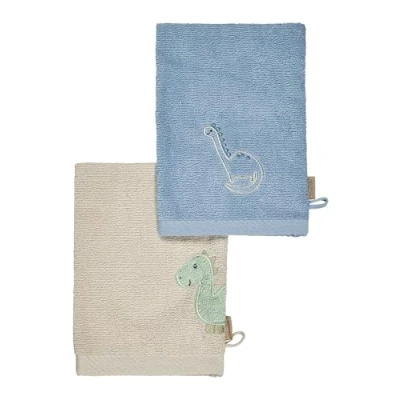 Afbeelding van Sterntaler Washandjes 2 pack Dino Rexi blauw