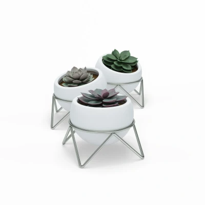 Afbeelding van Umbra Bloempot Potsy Set Van 3 Stuks Wit Nikkel 15x10x10cm