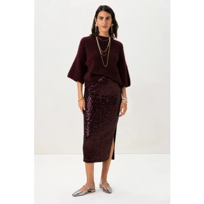 Afbeelding van Sissy Boy Dames Donkerbruine Maxi Rok Met Pailletten (Maat M, Katoen)