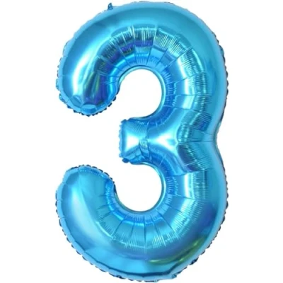 Afbeelding van Ballonnen verjaardag 3 jaar blauw 101 cm ballon nummer decoratie 3e vlinderdas met helium