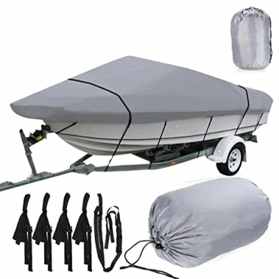 Afbeelding van Schleuder Waterdichte boothoes, sterke 420D Oxford stof, motorbootafdekking, geschikt voor V romp, tri cafo, vissen, skiboot, grijs (14 16FT V)