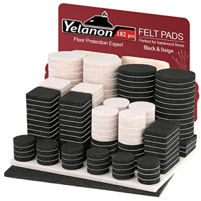 Afbeelding van Yelanon vilten meubelpads 182 stuks zelfklevende meubelkussens, stoelkussens, anti kras vloerbeschermers voor meubelpoten stoelpoten, meubelvilten pads hardhouten vloeren, zwart en beige