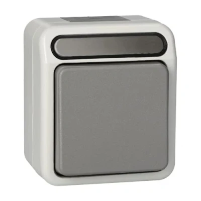Afbeelding van Merten 4074993 AquaStar Compleet Knop spatwaterdicht Lichtgrijs 1 stuks