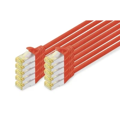 Afbeelding van DIGITUS LAN kabel Cat 6A 1m 10 stuks RJ45 netwerkkabel S/FTP afgeschermd Compatibel met 6 &amp; 7 Rood