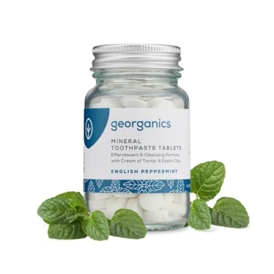 Afbeelding van Georganics Minerale Tandpasta Tabletten Pepermunt Plasticvrij Tandplak Verminderend COSMOS Natural