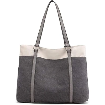 Afbeelding van JANSBEN Dameshandtas, schoudertas, canvas, casual, grote tas, shopper, elegant, voor kantoor, school, werk, grijs, X Large, schoudertassen