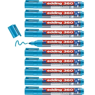 Afbeelding van edding 360 whiteboardmarker licht blauw 10 whiteboardstiften ronde punt 1,5 3 mm boardmarker uitwisbaar voor whiteboard, flipchart, magneetbord, prikbord, memobord sketchnotes