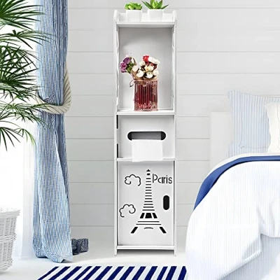 Afbeelding van Wc rolhouder staand, smal, toiletkast, vrijstaand badkamerrek, badkamerkastje, MDF, HBD 20 * 80cm b, wit