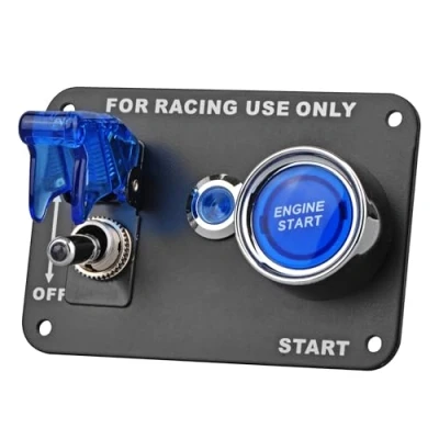 Afbeelding van DC12V 20A / 50A Universeel auto schakelbord voor racewagen contactsschakelaar + tuimelschakelaar startknop met controlelampje (blauw)