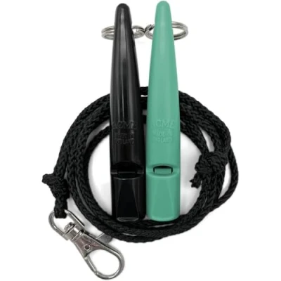 Afbeelding van ACME Hondenfluitje nr. 210,5 met fluitband In dubbelverpakking 2 fluitjes inclusief banden Ideaal voor het terugbellen luid en verreikend (Black + Turquiose)