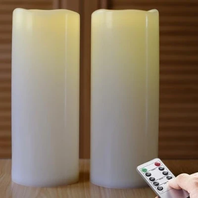 Afbeelding van NONNO&amp;ZGF 10 cm x 25 outdoor grote LED voor buiten waterdichte kaarsen, op batterijen werkende plastic kaars met afstandsbediening/timerfunctie (warm wit licht), set van 2