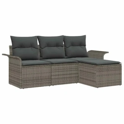 Afbeelding van vidaXL 4 delige tuinset met kussens in grijs poly rattan