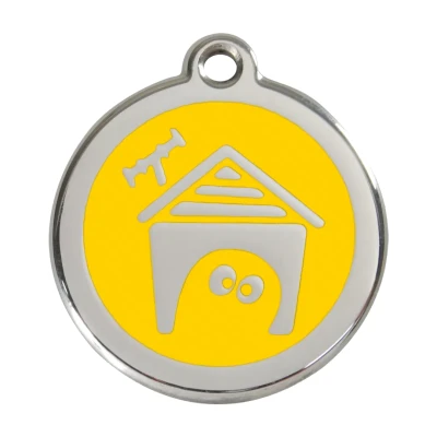 Afbeelding van Dog House Yellow roestvrijstalen hondenpenning large/groot dia. 3,8 cm RedDingo