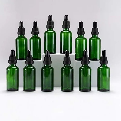 Afbeelding van Yizhao Groen Glazen Druppelflesje 50ml, met Pipet Druppelaar, voor Essentiële olie, Aromatherapie, Cosmetica, Laboratorium, Apotheek, Reizen, Massage 12 Stuks