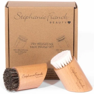 Afbeelding van Stephanie Franck Beauty : Dry Brushing Face Brushes 2 massageborstels voor droog gezicht 1 met paardenhaar (stevig) en geitenhaar (zacht) een stralende teint