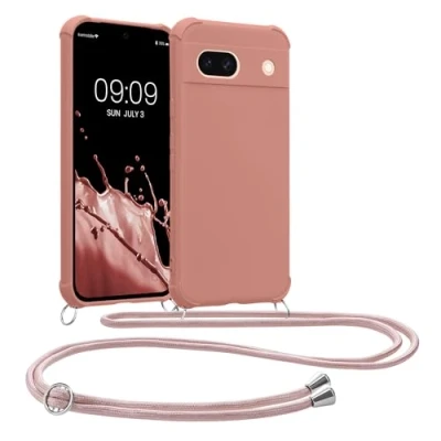 Afbeelding van kwmobile telefoonhoesjegeschikt voor Google Pixel 8a Hoesje van siliconen met telefoonkoord In parelmoer
