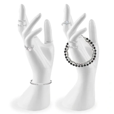 Afbeelding van BYZESTY Armband tentoonstellingsstandaard, 2 stuks sieradenstandaard, vrouwelijke handmodel, ringhouder, armbandhouder voor ringen, kettingen, armbanden (wit)