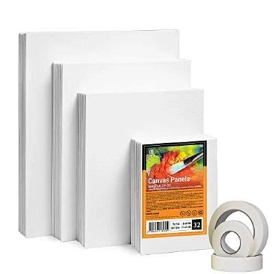 Afbeelding van ESENG® canvas Set 32 stuks, verschillende maten (13x18, 20x25, 23x30, 28x36cm) met 3x30m afdekband, 100% katoen, paneel, schilderkarton, schilderkarton voor acrylverf, olieverf, tempera en gouache