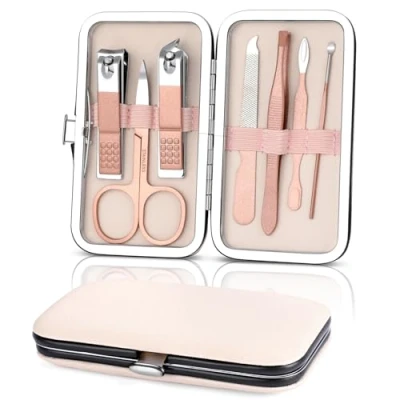 Afbeelding van AiQInu Manicureset, 7 delig, professionele nagelknippersset van roestvrij staal, pedicureset voor dames en heren, draagbare beautyset reizen, moederdagcadeau